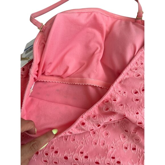 JESSICA SIMPSON Geranium Petal Pink Eyelet Halter One Piece Swimsuit Bathing Sui - Picture 5 of 7